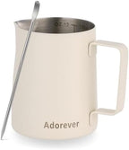 Milk Frothing Pitcher, 350ml/12oz Steaming Pitchers Stainless Steel Milk Coffee Cappuccino Latte Art Barista Steam Pitchers Milk Jug Cup with Decorating Art Pen, Matte White by Adorever