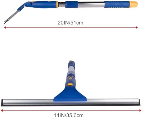 14" Window Cleaning Tool, All-Purpose Extendable Window Squeegee with 2 Blades and Stainless Steel Pole, Shower Squeegee for Glass Doors,Shower Doors, Windows, Bathroom and Car Windshields - Image 3