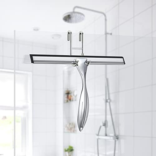 Shower Squeegee Set, 10-Inch Stainless Steel Squeegee for Bathroom, Shower Doors, Mirrors, Tiles, and Car Windows - 100% Streak Free, Includes Shower Door Hook, Adhesive Hook and Spare Silicone Blade - Image 4