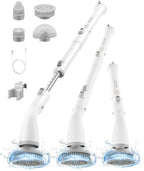 HiCOZY Electric Spin Scrubber HS1, Cordless Shower Scrubber for Cleaning with 4 Replaceable Brush Heads Adjustable Extension Handle, IPX7 Waterproof Cleaning Brush for Bathroom Floor White by HiCOZY