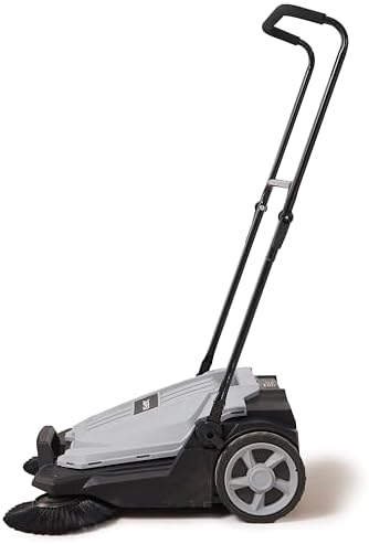 Dapper Supply Walk-Behind Outdoor Hand Push Floor Sweeper - 5.25 Gallon Capacity - 25.5" Sweeping Width - Sweeps up to 27,900 ft/Hour, Grey - Image 4
