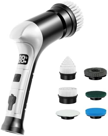 Electric Spin Scrubber, Cordless Household Cleaning Brush with 6 Replaceable Heads, 3 Speeds, LED Display, Lightweight Handheld Power Scrubber for Cleaning Stove/Bowl/Sink/Corner/Tile/Grout-Black by KELAWE