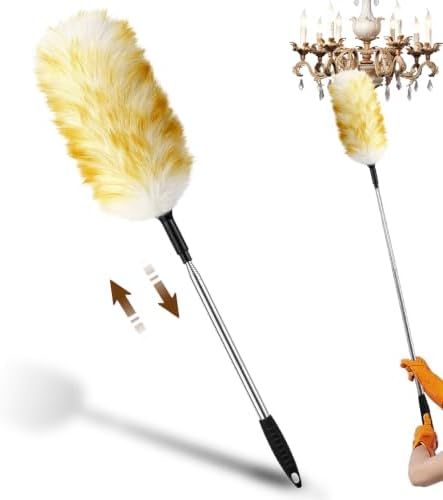 Extendable Wool Duster, 18-48 Inch Long Handle Duster with Natural Fluffy Wool Head, Dusters for Cleaning Ceiling Fans, Blinds, High Ceilings, Furniture, Washable & Reusable by Unknown