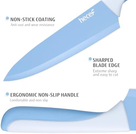 hecef 15 Pieces Kitchen Knife Block Set, Blue - Image 4