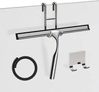 Stainless Steel Squeegee for Shower Glass Doors, 10-Inch All-Purpose Squeegee with Replacement Blade and Matching Hooks Holder, Silver by SSTOOHL