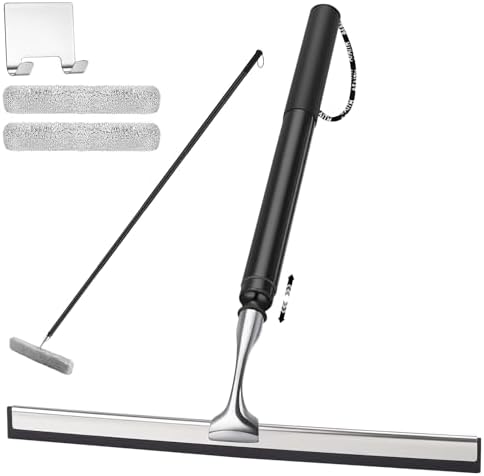 Metal Shower Squeegee with 17'' - 60'' Extension Pole for Window,Glass Door by SLIIMU