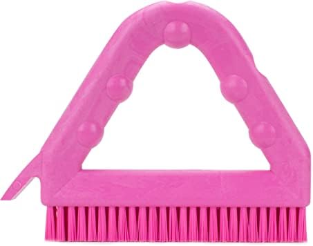 SPARTA Plastic Commercial Grout Brush, Triangle-Shaped Scrub Brush with Scraper and Two Threaded Holes for Attaching Handle (Sold Separately), 9 x 7 x 7 Inches, Pink by SPARTA