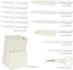 hecef 15Pcs Cream White Kitchen Knife Set, Built-in Sharpening Wooden Block - Image 2