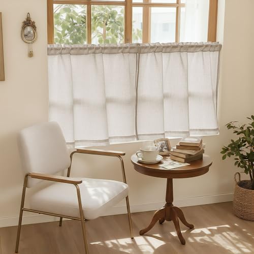 Linen Small Window Curtains 30 Inch Length for Kitchen Cafe Privacy - Image 2