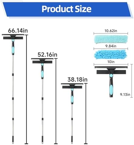 65'' Window Washing Kit with Extension Pole, 2-in-1 Window Cleaning Kit with Scrubber and Rotating Head, Window Cleaner Tool for Shower Rooms, Glass, Floors, Tiles, Walls, Car Windshields - Image 3