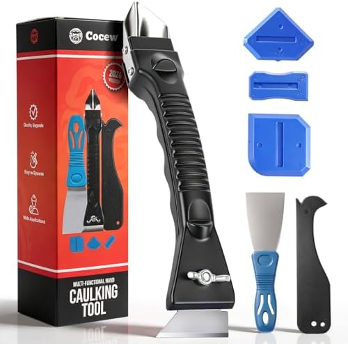 Silicone Caulking Tool Kit, Caulk Remover Tool, Putty Knife Scraper, 3 Glass Glue Corner Scrapers, Grout Removal Tool with Stainless Steel Head for Kitchen Bathroom and Window by Cocew