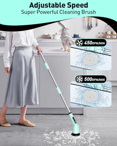 Electric Spin Scrubber, Shower Scrubber Cordless Scrub Brush, Green - Image 3