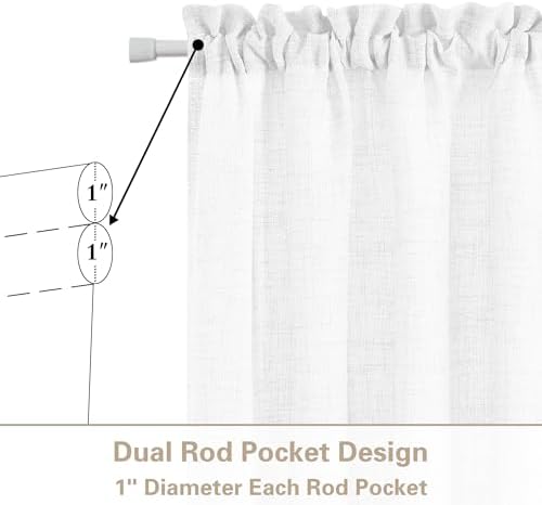 White Linen Textured Door Curtains 68 Inch Long 2 Panels 25W X 68L - Image 3