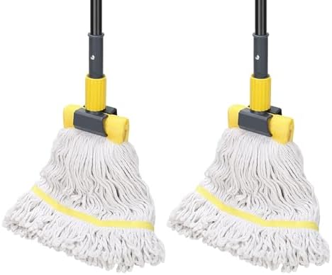 KeFanta 2 Pack Commercial Mop Heavy Duty Industrial Mop with Long Handle,60" Looped-End String Wet Cotton Mops for Floor Cleaning,Home,Kitchen,Office,Garage and Concrete/Tile Floor by KeFanta