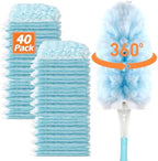 Heavy Duty Duster Refills for Swiffer Duster (40 Count) | 360° Unscented Disposable Multisurface Dusters with 1 Handle- for Home, Blinds, Fans & Corners, Blue by EKACO