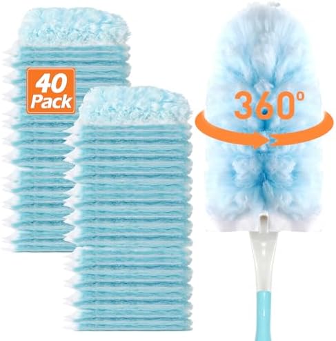 Heavy Duty Duster Refills for Swiffer Duster (40 Count) | 360° Unscented Disposable Multisurface Dusters with 1 Handle- for Home, Blinds, Fans & Corners, Blue by EKACO