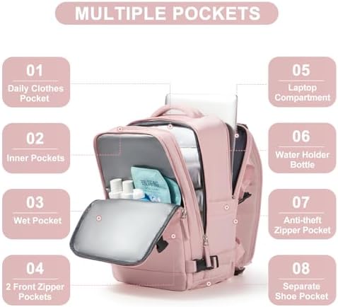 Travel Backpack for Women Airline Approved Carry on Backpack for Airplanes Mochila De Viaje Personal Item Travel Bag Spirit Airlines Personal Item Bag 18x14x8 Backpack for Traveling on Airplane Pink - Image 4