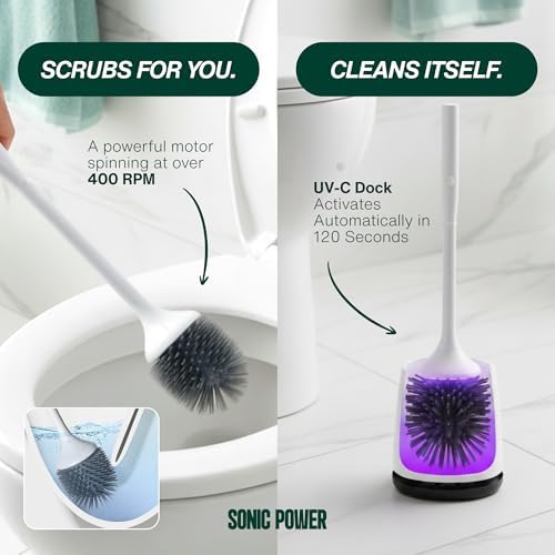 Electric Toilet Brush & Scrubber – Self Cleaning Silicone Toilet Bowl Brush with UVC Light, Rechargeable Wireless Spinning Toilet Brush & Holder Set, Wall Mount or Floor Standing (Pack of 1) - Image 2