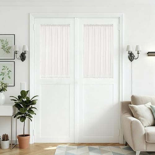 French Small Door Window Curtains 2 Panels Ivory 25 x 40 Inches Long by DUKIYO