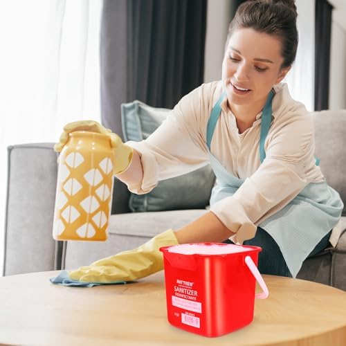 Matthew Red&Green&Blue Detergent and Sanitizing Cleaning Bucket 3 Quart Cleaning Pail,Set of 3 Square Containers,Built-In Spout w/Handle,Wash Rinse Sanitize Handwash Bucket,Incl.3Pcs Microfiber Cloths - Image 5