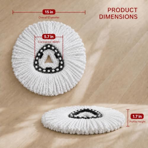 12 Pack Spin Mop Head Replacement for O-Ceda Easy Wring 1-Tank System, Microfiber Mop Refills, 360° Swivel, Deep Cleaning, Machine Washable & Easy to Replace (White) - Image 3
