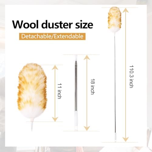Lambswool Extendable Duster 29-110 Inch, Anti-Static Flexible Head, Stainless Steel Pole for High Ceilings, Fans, Interior & Roof Dusting. - Image 2