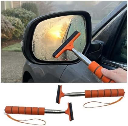 2PCS Car Side Mirror Squeegee, Retractable Vehicle Rear View Mirror Cleaning Wiper for Rainy Foggy Weather, Portable Auto Window Glass Cleaner Squeegee, Universal Fit (Orange) by Unknown