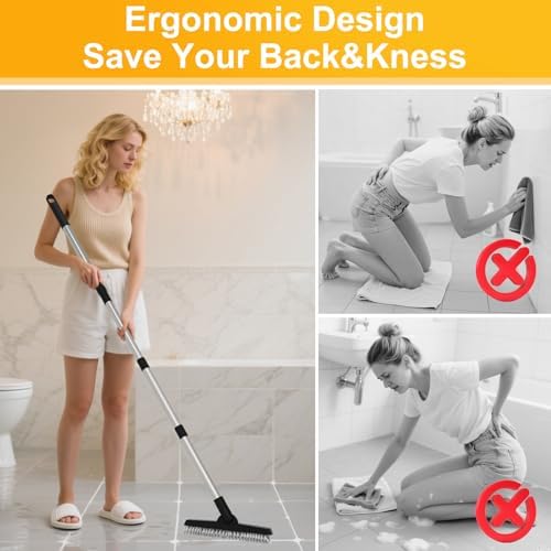 2 Pack Grout Brush with Long Handle, Swivel Cleaning Grout Line Scrubber - Extendable Durable Handle Grout Cleaner Brush for Bathroom,Tile,Baseboard,Walk in Shower,Corner & Narrow Space (Black) - Image 5