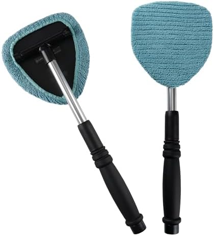 POLYTE Pivoting Windshield Glass Cleaning Tool Extendable Aluminum Handle w/9 Premium Microfiber Covers, Triangle Plate - Image 4