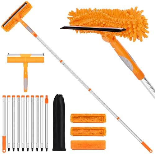 152'' Window Cleaning Kit, 2 in 1 Window Squeegee with Extension Poles, Window Cleaner Tools for Indoor/Outdoor High Window, Car, Glass by TIMIVO