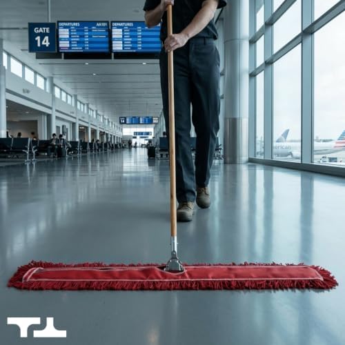 48 Inch Red Commercial Dust Mop & Floor Sweeper – Wood Handle Floor Mop for Tile, Hardwood & Concrete - Image 2
