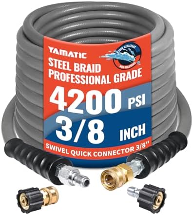 YAMATIC 3/8" Non-Marking Pressure Washer Hose 50 FT, Swivel Quick Connect by YAMATIC