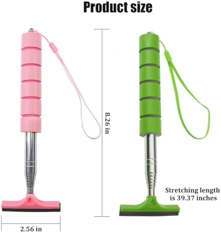 Bittwee 2PCS Car Side Mirror Squeegee, Retractable Auto Rearview Mirror Wiper, All-Purpose Window Squeegee for Cleaning Shower Glass Door, Vehicle Accessories Universal Fit（Green/Pink） - Image 2
