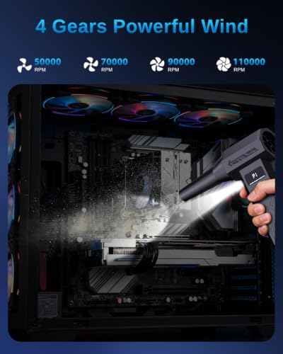 Compressed Air Duster - 110000 RPM Handheld Air Blower, Cordless Keyboard Cleaner with 4-Speed Settings & 5 Versatile Nozzles for Keyboards, Computers, Electronics and Home Cleaning - Image 5