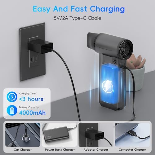 Electric Compressed Air Duster, Handheld Cordless 2 in 1 Air Blower and Vacuum, 130000RPM Electirc Turbo Jet Blower, Stepless Speed Motor, Type-C Fast Charge for Computer, Keyboard, Car, Pet House - Image 7