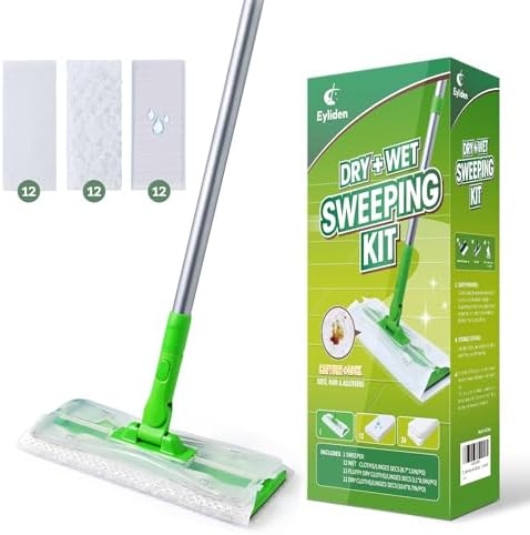 Eyliden Sweeper Mop with 36 Refills - 3 Types of Disposable Dry & Wet Cloths | Lock-Tight Design No Lost Pads, Universal Refills, Multi-Surface Sweeping Starter Kit for Pet Hair, Dust, Floor Cleaning by Eyliden