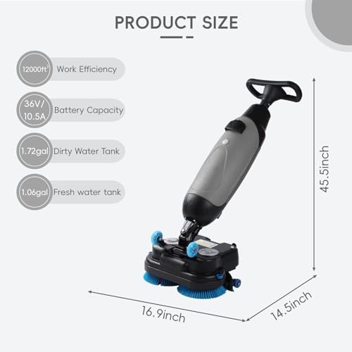 Commercial Electric Floor Scrubber Tile Polisher, Carpet Extractor Power Scrub Brush, Imop. 360°Rotating, Self-Propelled, Convenient Cordless. Fits Vinyl, Rubbermaid, Concrete, Luxury Vinyl Floor. - Image 3