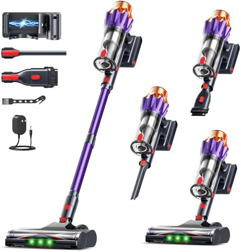 Cordless Vacuum Cleaner for Home, 600W/50KPa Powerful Suction, 60Mins Self-Standing Stick Vacuum with Anti-Tangle Brush & LED Display, Lightweight Handheld Vacuum for Pet Hair, Carpets & Hard Floors by Unknown