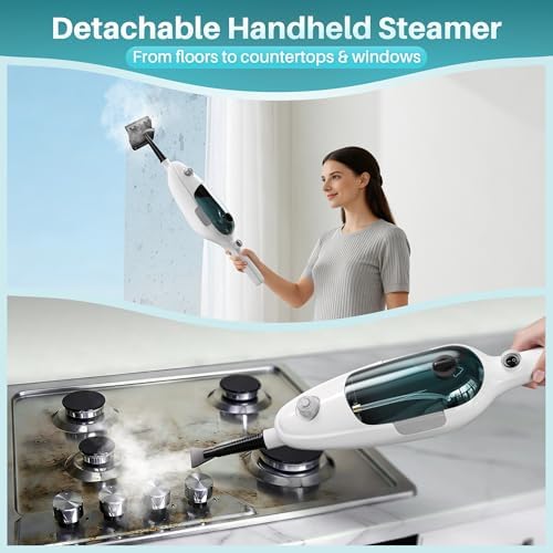 JOYMOOP Steam Mop & Handheld Steam Cleaner, 1100W Electric Steam Cleaner for Home, Fast Heat 20s, Adjustable Steam, Detachable Water Tank, 11 Accessories for Floors, Windows, Clothes - Image 6