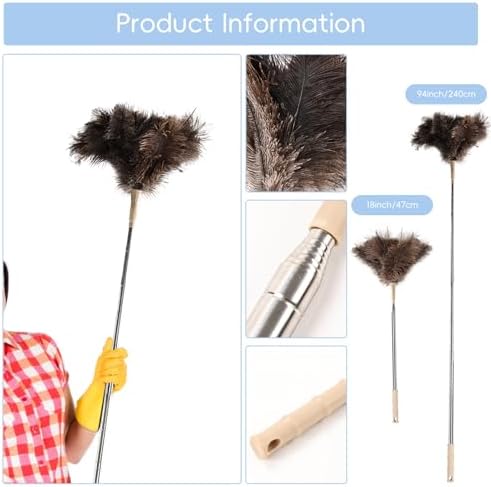 THARAHT Extendable Ostrich Feather Duster up to 27-94 inches Fluffy Feathers Long Handle Reusable for Cleaning Ceiling Fan Pendant lamp High Ceiling Blinds Furniture Feather Duster - Image 2