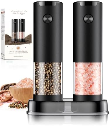 Electric Salt and Pepper Grinder Set Automatic Battery Pepper Mill Shakers Adjustable Coarseness Upgraded Larger Capacity with Led Home and Kitchen Appliances Birthday Gifts for Women Men by ioion
