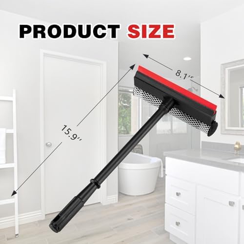 Professional 8.1" 2 in 1 Window Squeegee with 16" Long Handle,Car Squeegee for Gas Station,Home,Car，Glass,Shower,Outdoor High Window Cleaning - Image 4