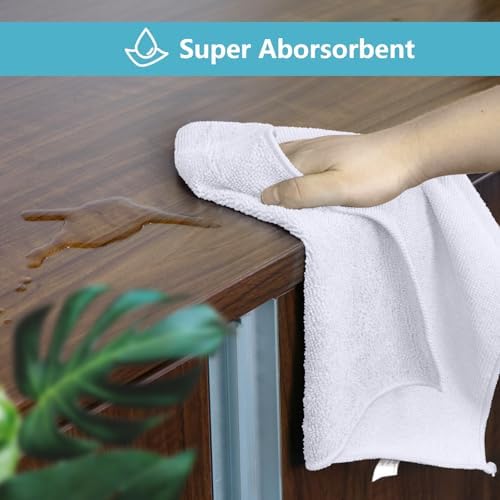 HOMEXCEL White Cleaning Rags 5 Pack, Highly Absorbent Microfiber Cleaning Cloth for Kitchen, Lint Free, Scratch-Free, Reusable Microfiber Towels for House, Window and Glass, Cars, 11.5 X11.5 inch - Image 4