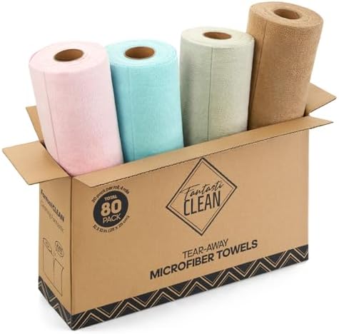 Fantasticlean Kitchen Towels Roll, 80 Sheets,10''(Pink,Blue,Tan,Moss Green) by Fantasticlean
