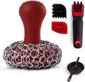 Cuisinel Cast Iron Chain Mail Scrubber + Cleaning Brush + Pan & Grill Scrapers - The Ultimate Skillet and Grill Cleaner Kit - Soft-Touch Confident-Grip Dish Scrub Tool - Silicone/Stainless Accessories by Cuisinel