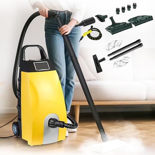 Commercial Steam Cleaner 3000W Heavy Duty - 3.5L Tank, 230°F High Temp Steam for Restaurant Kitchen, Lightweight Steamer with Safety Lock, Used for car & kitchen cleaning (Yellow Machine + Mop) by Unknown