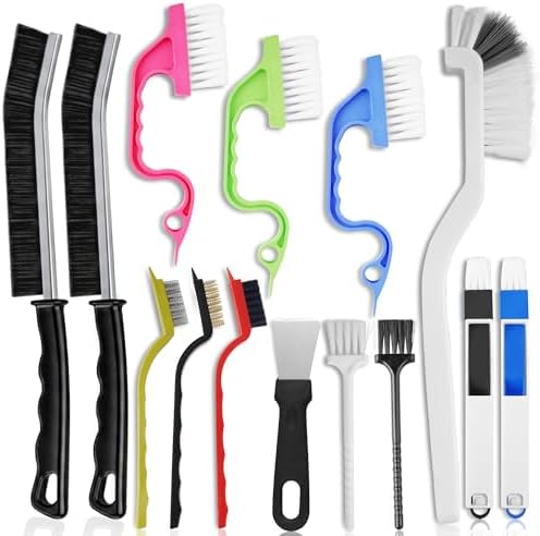 14 Pcs Crevice Cleaning Brush Set – Hard Bristle Cleaning Tools for Grout, Tile Floors, Gaps & Narrow Spaces – Multi-Purpose Grout Scrub Brush for Cleaning Bathroom, Shower, Window Tracks, Kitchen by Solvra