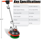 HHQ Commercial Floor Scrubber Machine with Brushes and Pads, Heavy Duty Floor Cleaner Polisher and Buffer- Deep Cleaning Tile and Grout, Hardwood Floors and Carpets without Getting on Hands and Knees - Image 2
