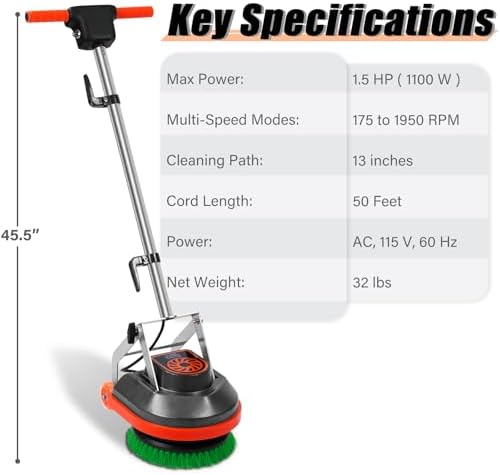 HHQ Commercial Floor Scrubber Machine with Brushes and Pads, Heavy Duty Floor Cleaner Polisher and Buffer- Deep Cleaning Tile and Grout, Hardwood Floors and Carpets without Getting on Hands and Knees - Image 2