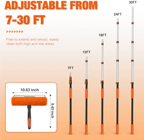 LAANPOLE 36FT Window Squeegee with Extension Pole, 2-in-1 Squeegee for Window Cleaning, Professional Cleaning Kit for Home with 30FT Telescoping Pole for Outdoor Indoor Use - Image 5